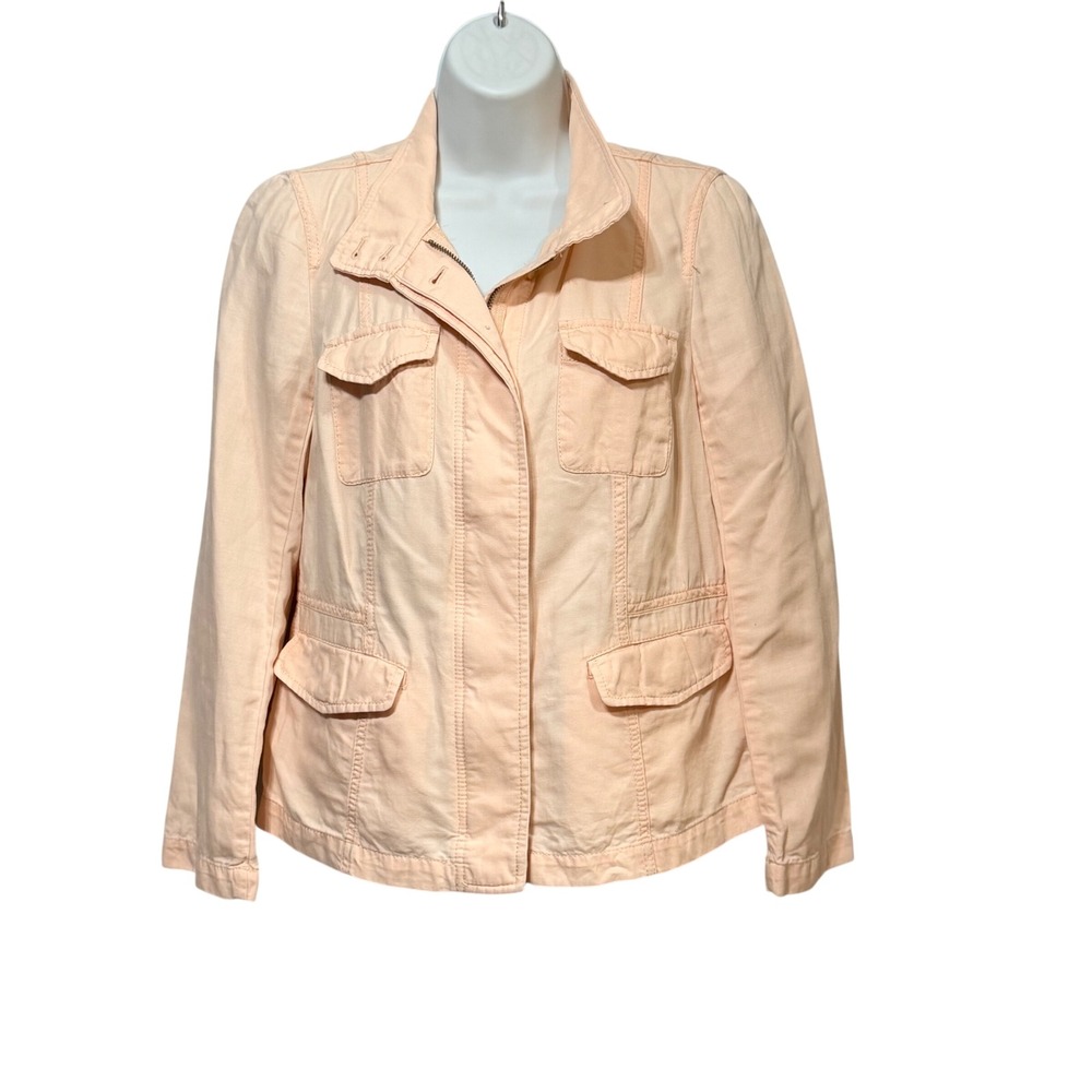 Talbots Peach Cotton Linen Blend Utility Jacket Womens Size 2 Pastel Safari
